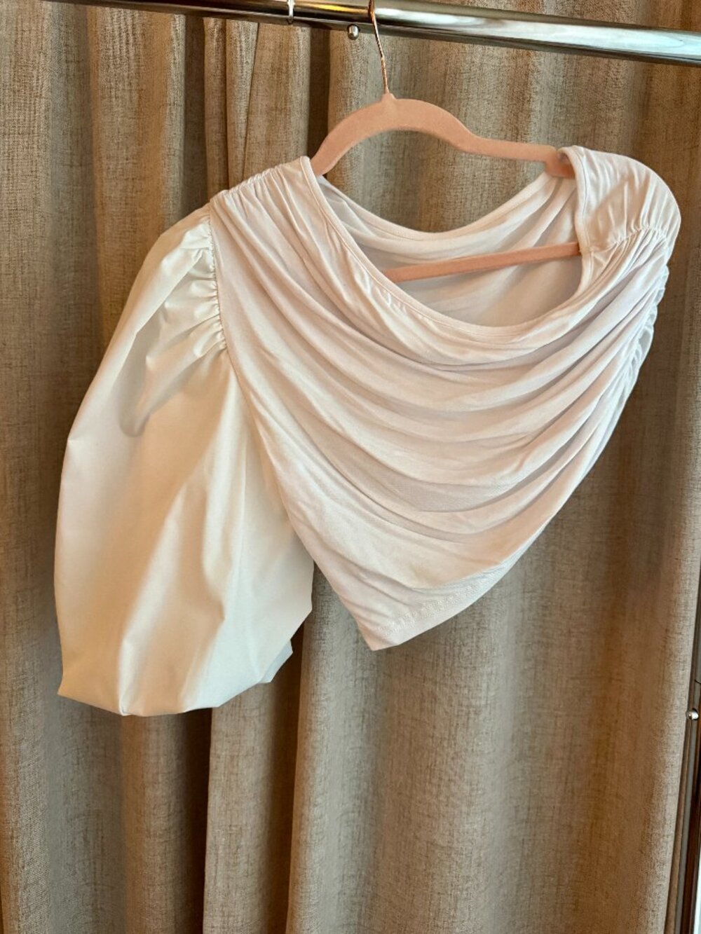 White Puff Sleeve One Shoulder Top- Shein- Small